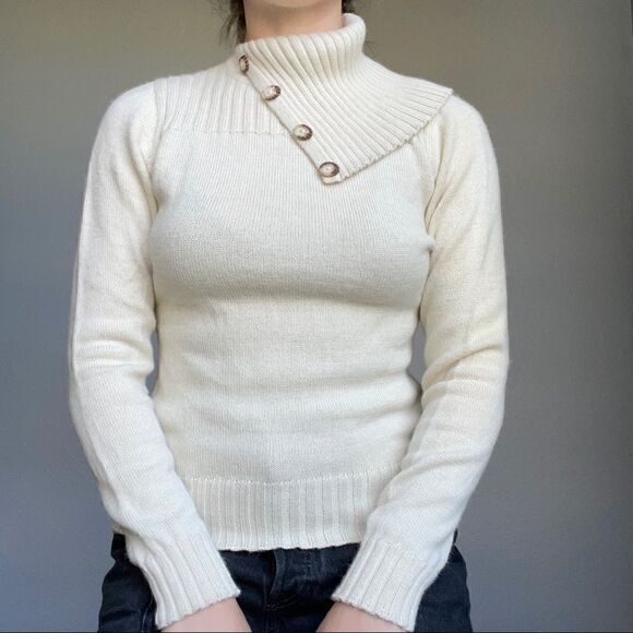 NWT Alpaca Adventures Cream Alpaca Wool Cowl Neck Button Peruvian Sweater Sz M - Picture 6 of 11